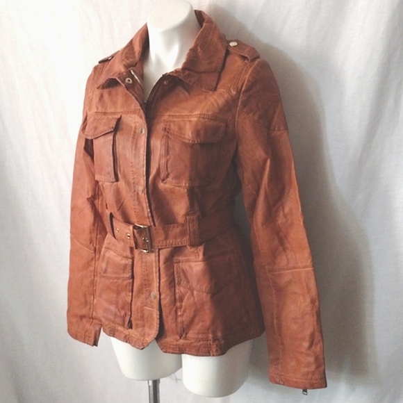 Bata Brown Faux Leather Western Belted Jacket Medium Soft Comfy Chic Cowboy - Picture 7 of 16